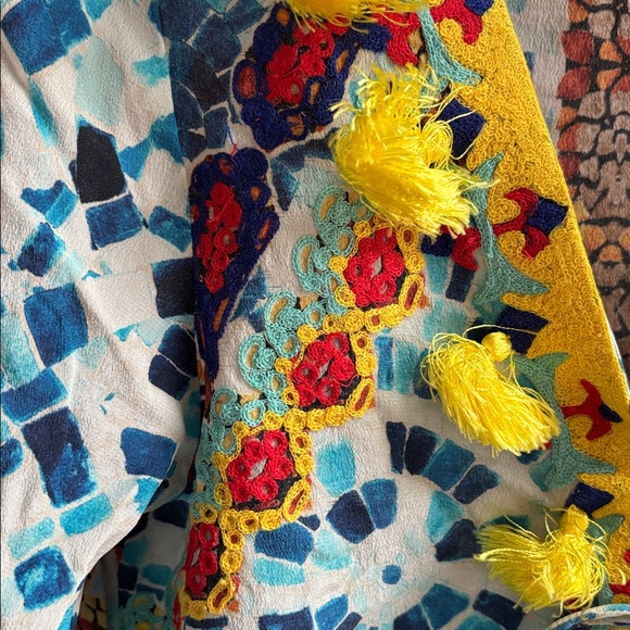 Rococo Sand Blue Mosiac Print Embroidered Blouse - Picture 6 of 6